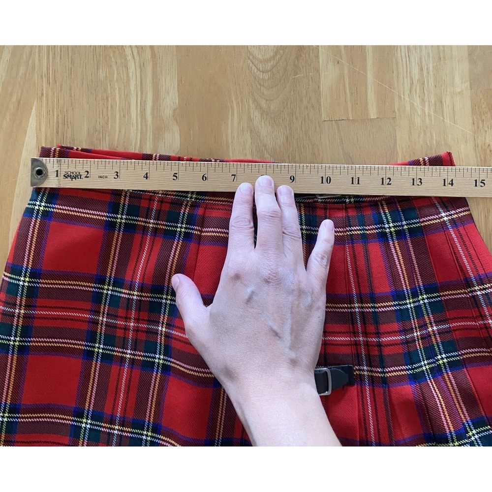 Vintage Meigle Kilt Skirt Women Pure Wool Red Plaid Pleated Buckle Made Scotland - Picture 9 of 15